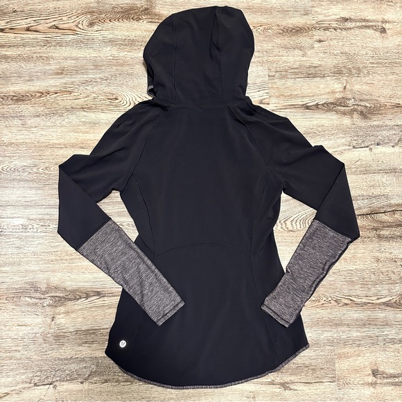 Lululemon Athletica Hoodie Long Sleeve Shirt Jacket Black with Heather Grey Trim - Picture 2 of 3